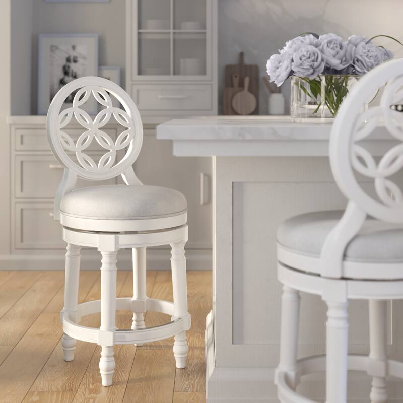 Tiffany Wood Bar Stool with Back and Swivel Upholstered Seat