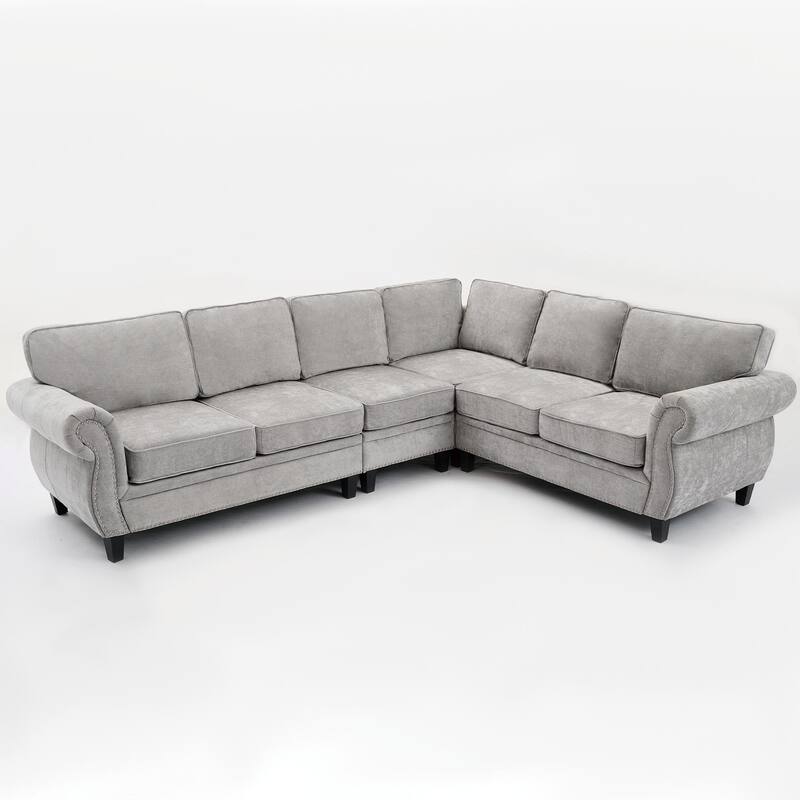 109.5" Chenille 6-Seater L-Shaped Sofa with Rolled Armrests