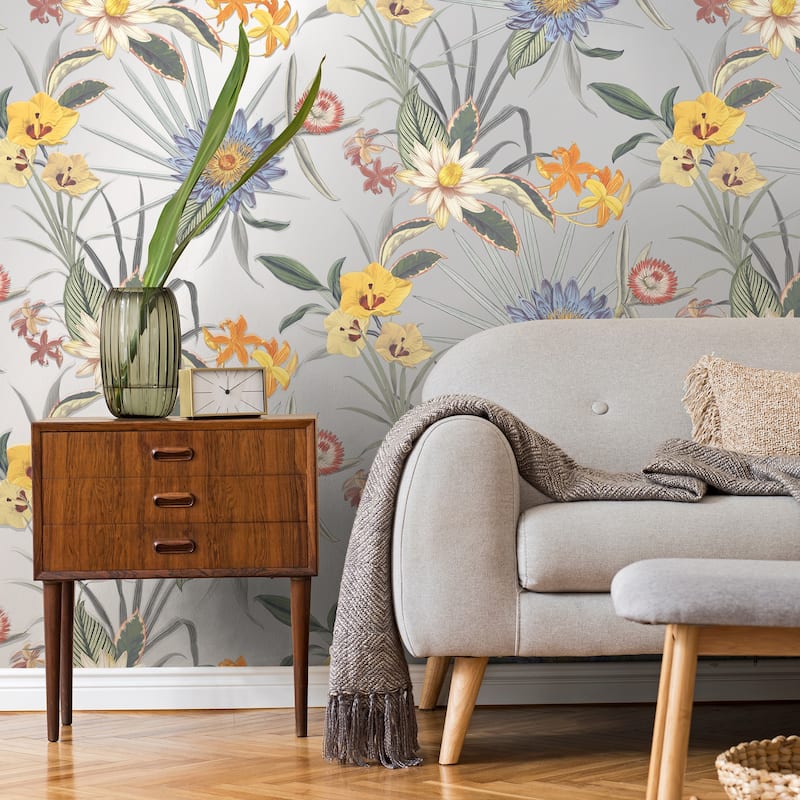 Fine Decor Calista Light Blue Tropical Floral Wallpaper