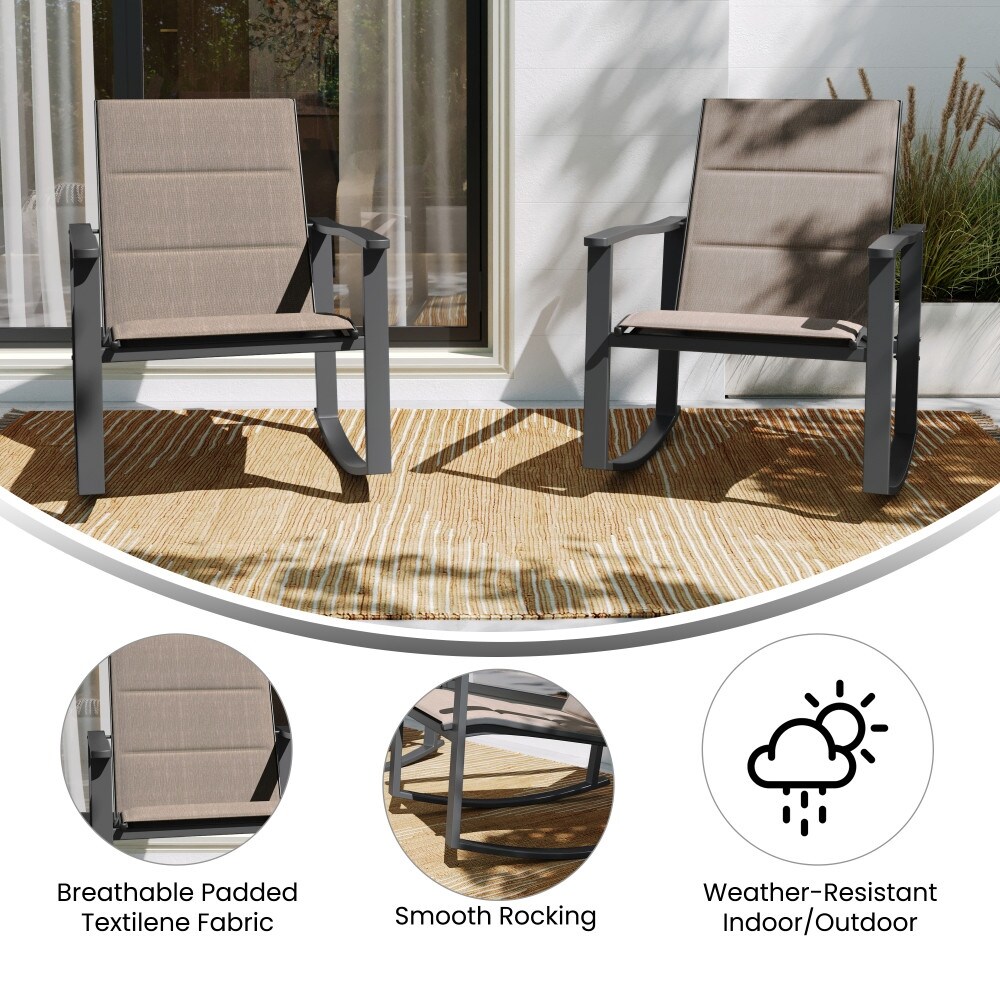 Set of 2 All Weather Flex Comfort Rocking Chairs with Metal Frames