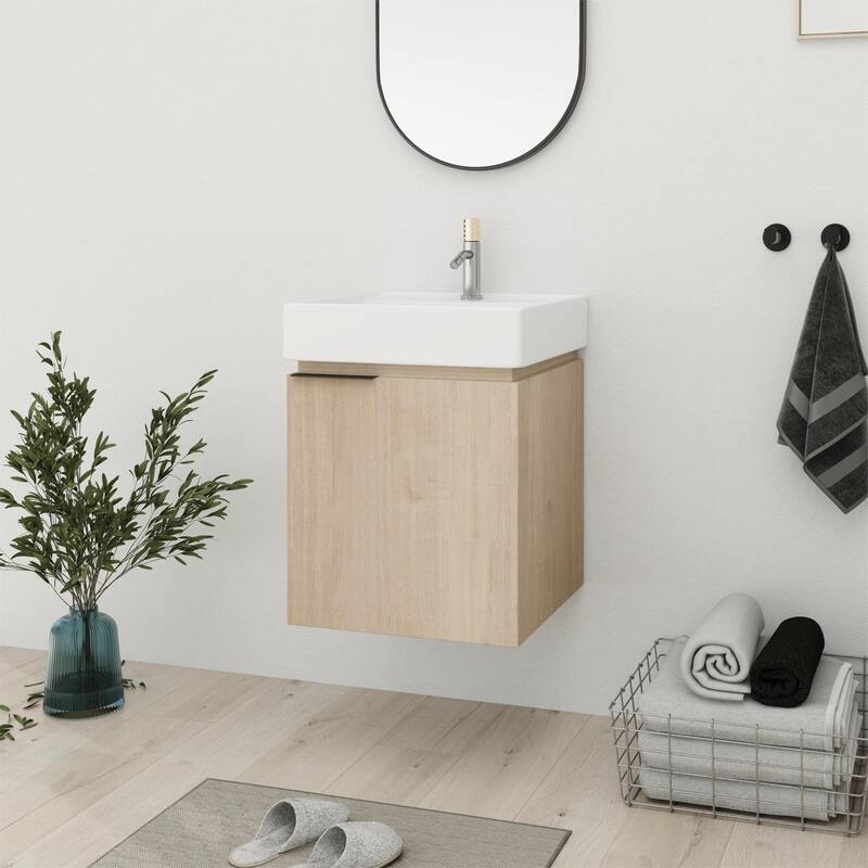 Bathroom Vanity With Sink In 18 Inch, Floating/Freestanding Bathroom Vanity With Soft Close Door