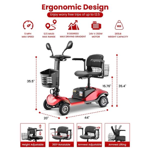 dimension image slide 1 of 3, Folding Portable Mobility Scooter，Long-Range Battery Motorized Scooter for Seniors - N/A