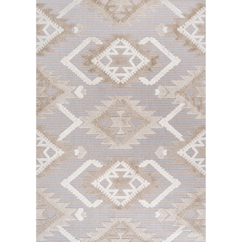 JONATHAN Y Duwun High-Low Pile Neutral Diamond Kilim Indoor/Outdoor Area Rug - 4 X 6 - Beige/Gray