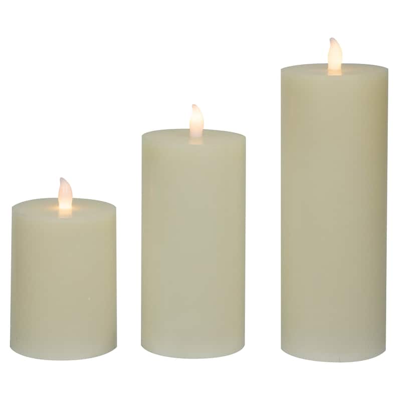 LED Flickering Flameless Pillar Candles - 8.75" - Cream - Set of 3