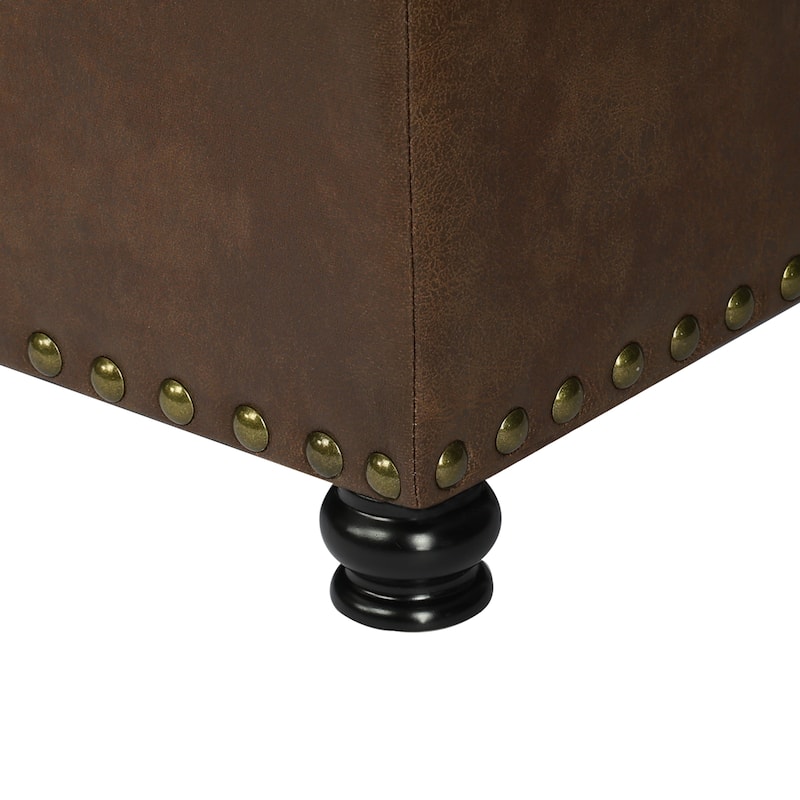 Adeco Rectangular Storage Ottoman Tufted Faux-Leather Bench Lifted Top