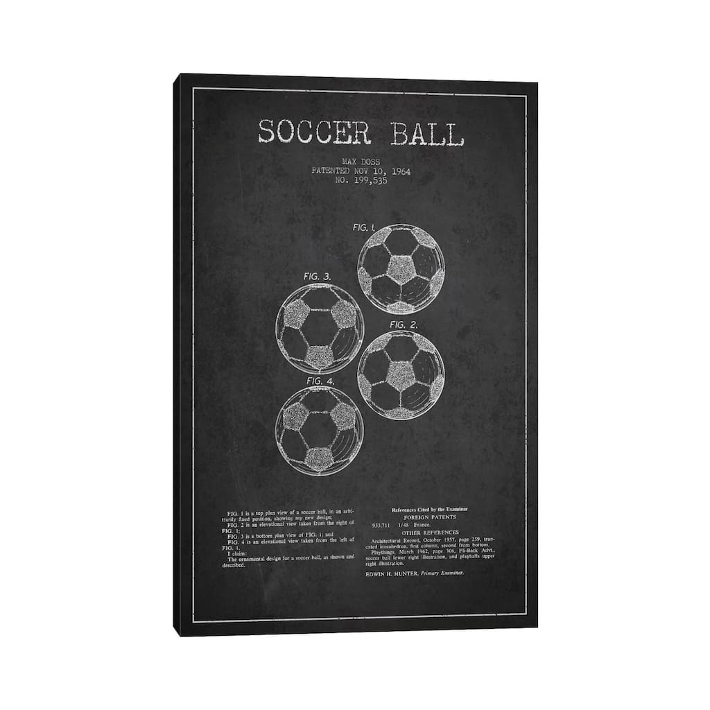 iCanvas "Soccer Ball Charcoal Patent Blueprint" by Aged Pixel Canvas Print