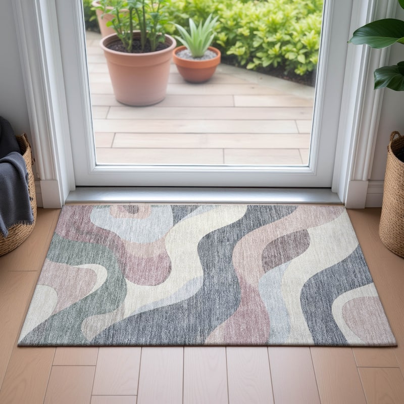 Machine Washable Indoor/Outdoor Casual Contemporary Chantille Rug
