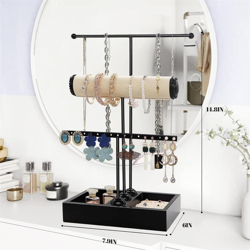 Jewelry Organizer Stand Necklace Holder - 6"D x 7.9"W x 14.8"H