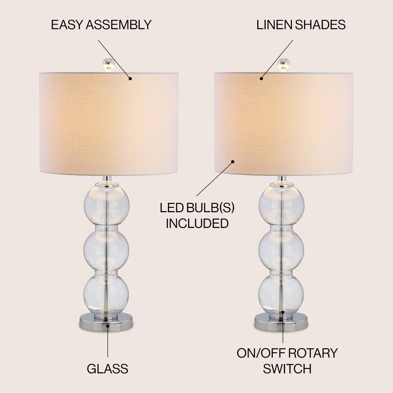 Ella 27" Glass Triple-Sphere LED Table Lamp, Mercury Silver/Chrome (Set of 2) by JONATHAN Y