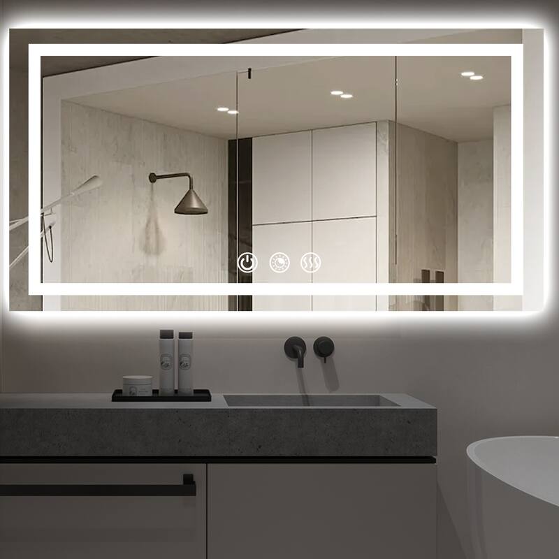 LED Bathroom mirror with Light,Dimmable 3 Colors Temperature Anti-fog Wall Mounted LED Bathroom Mirror(Frontlit & Backlit)