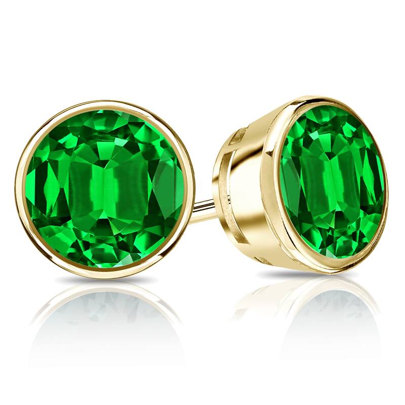 Auriya 14k Gold Lab Grown Gemstone Green Emerald Stud Earrings Round 0.25 to 5.00 ct. tw. Bezel Push-Back