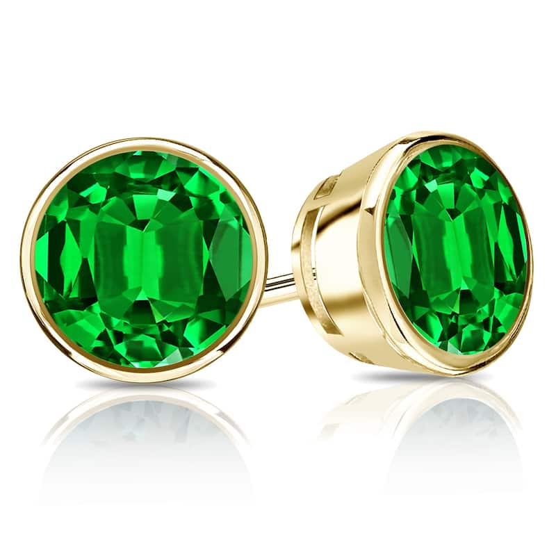 Auriya 14k Gold Lab Grown Gemstone Green Emerald Stud Earrings Round 0.25 to 5.00 ct. tw. Bezel Screw-Back
