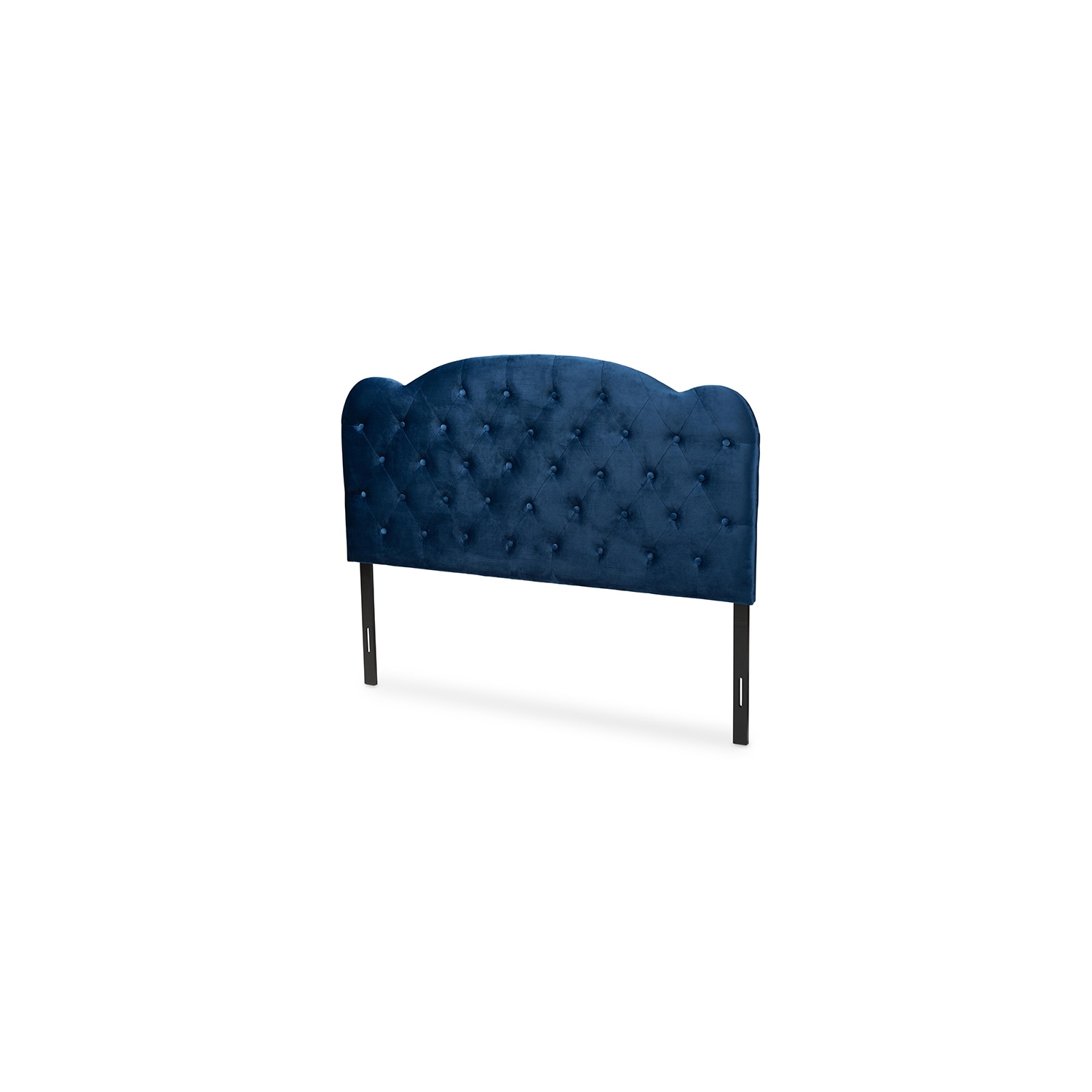 Navy Blue Velvet Fabric Upholstered Queen Size Headboard with Modern Wingback Design and Soft Foam Padding