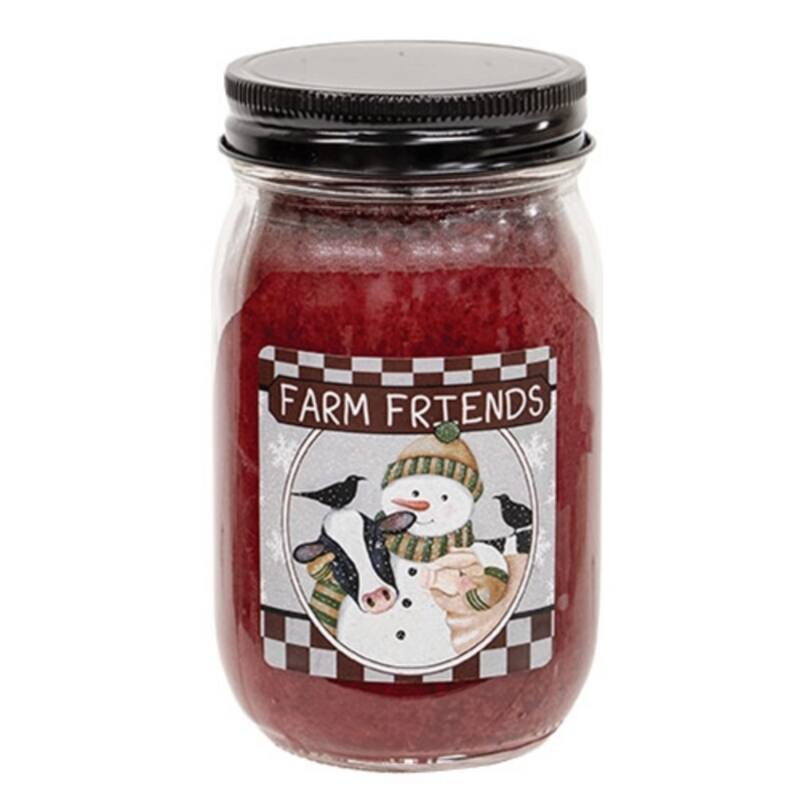 12oz Decorative Glass Jar Candle with Lead-Free Wick and Long-Lasting Clean Burn for Cozy Spaces - 3”L x 3”W x 5.25”H - Red--Winter Farm