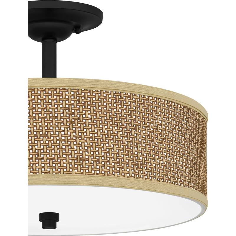 Quoizel Zen 3-Light Mystic Black Semi-Flush Mount with Rattan Shade