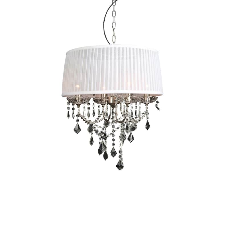 4-Light Chrome Chandelier With Crystals And A White Shade