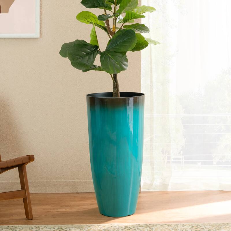 Glitzhome 30"H Set of 2 Oversized Gradient Cobalt Blue/Turquoise/Red Tall Plastic Planter