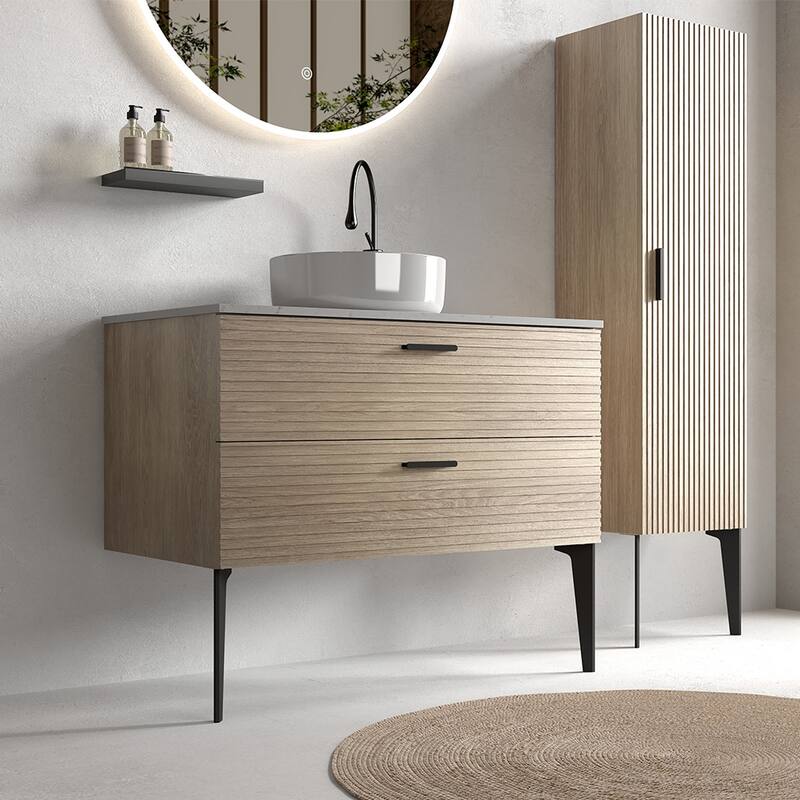 36" Striped Bathroom Vanity with Ceramic Sink