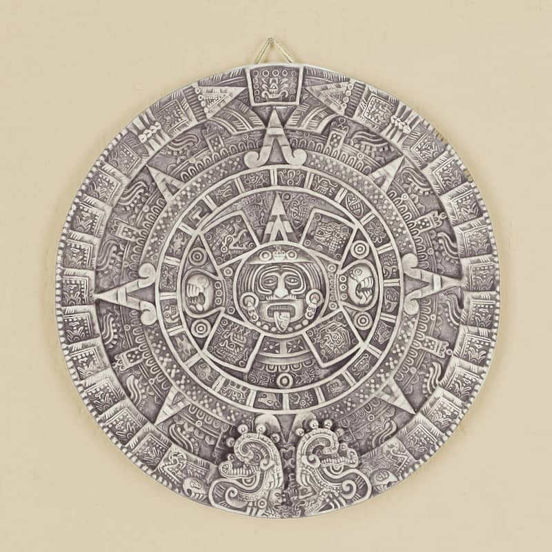 Handmade Ceramic 'Aztec Calendar in Beige' Plaque (large) (Mexico)