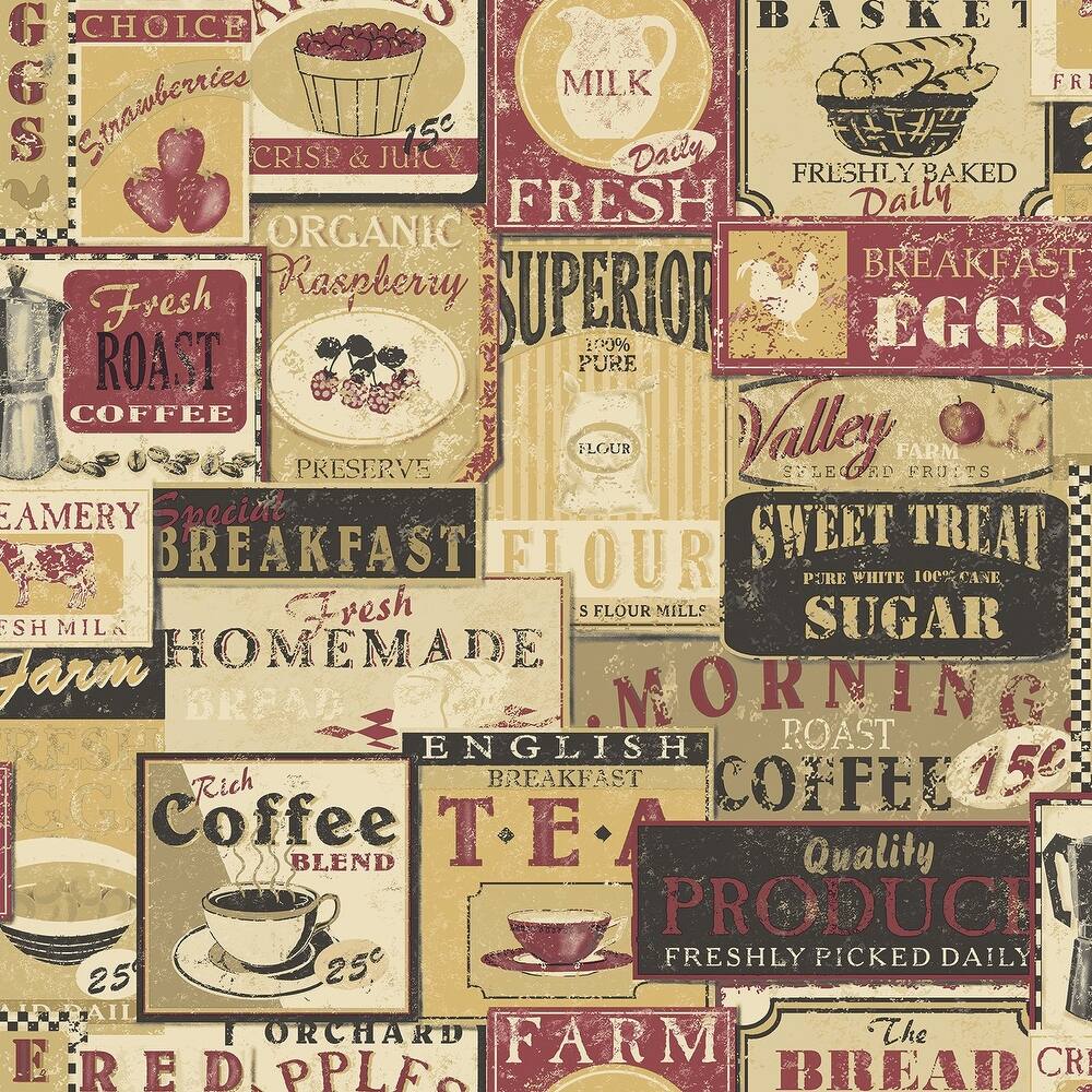 Galerie Wallcoverings Kitchen Recipes Breakfast Labels Vinyl on Non-woven Matte Wallpaper Roll