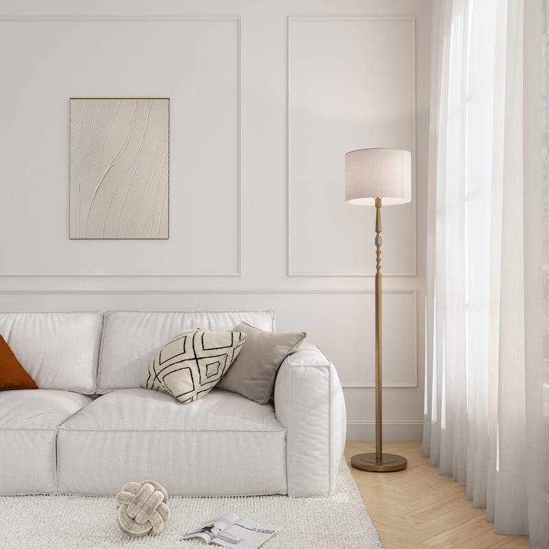 Acroma 62.2" Modern LED Bright Floor Lamp with White Fabric Drum Shade