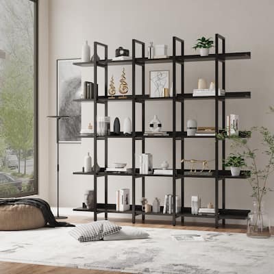 5 Tier Bookcase Home Office Open Bookshelf, Modern Industrial Style Shelf with Metal Frame, MDF Board