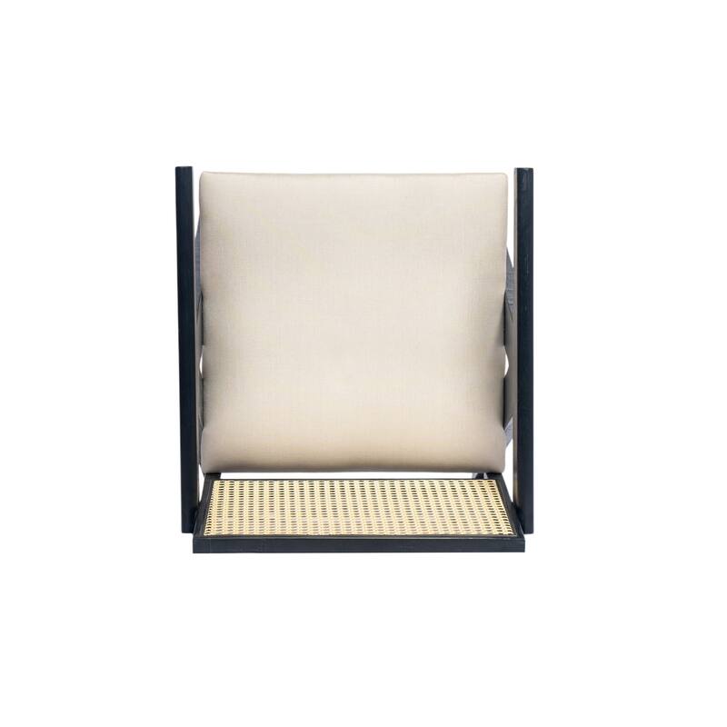 27" Height, Cream Grey Woven Cane Plastic Backrest Bar Stool - Foam-Padded Fabric Seat & Durable Rubberwood Frame