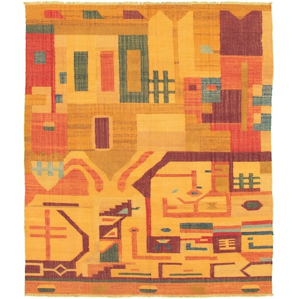 slide 1 of 9, Flat-weave Sundance Gold Wool Kilim