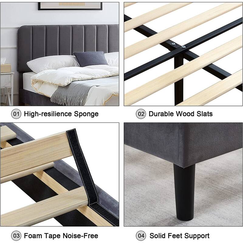 Javlergo Upholstered Platform Bed Frames with Height Adjustable Headboard, Sturdy Wooden Slats/Noise-free