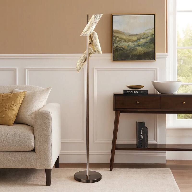 Spark 62 Inch Floor Lamp, 3 Cylindrical Glass Shades, Antique Brass, Gold