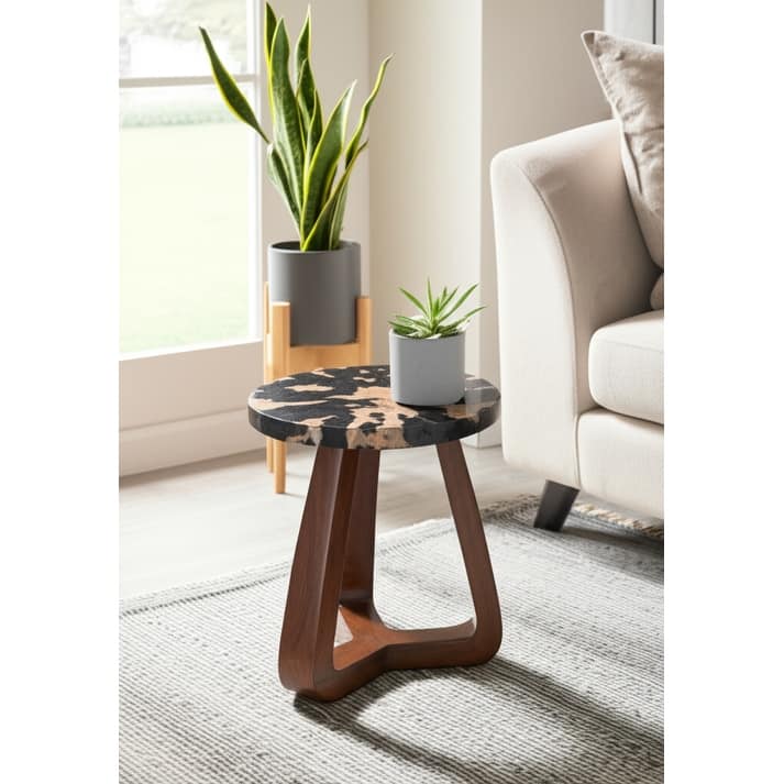 Modern Wood Accent Table Wood with Sculptural Tripod Base - 16" x 16" x 22"