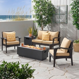 Kahala Outdoor 5-piece Wicker Fire Pit Chat Set by Christopher Knight Home