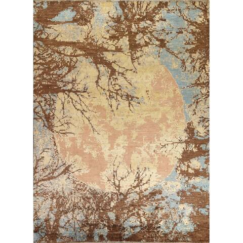 Vegetable Dye Wool/ Silk Abstract Area Rug Hand-knotted Modern Carpet - 7'11" x 9'9"