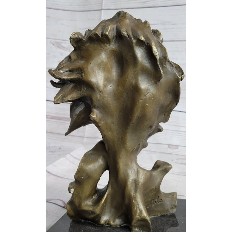 Male Lion Abstract Modern Bust Statue Sculpture Bronze Metal On Marble 12 Inches X 7 Inches