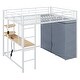 preview thumbnail 12 of 78, Full Size Metal Loft Bed with Workstation Desk, Built-In Shelves, LED Light Strip, Power Outlet & Hanging Wardrobe Storage