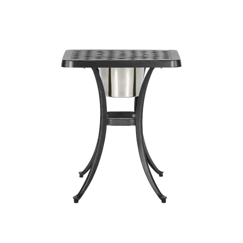 Outdoor Bistro Square Table with Built-In Ice Bucket, 21 Inch, Copper