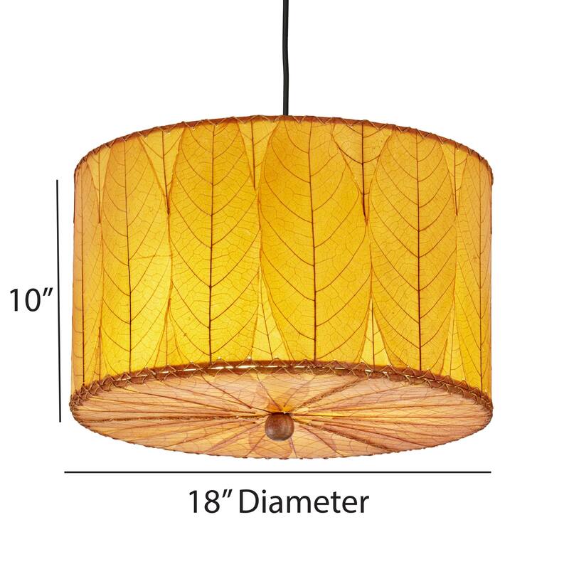 Eangee Handmade Drum Pendant 18 Inch, Cocoa Leaves Shade, 18 x 18 x 10 in. - 18 x 18 x 10