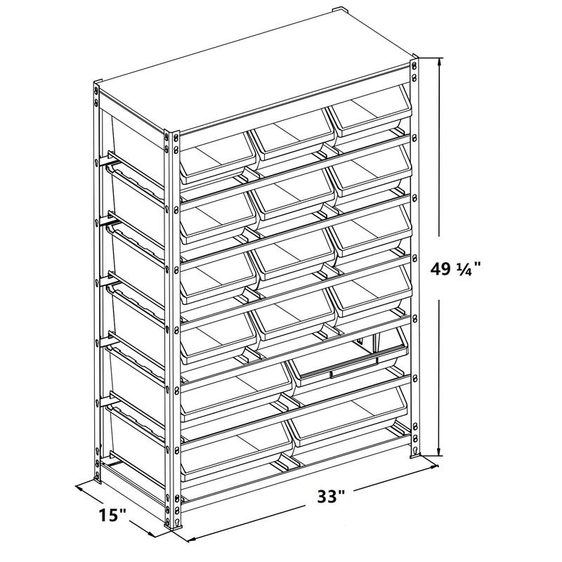 King's Rack Bin Rack Storage System Heavy Duty Steel Rack Organizer Shelving Unit w/ 16 Plastic Bins in 6 tiers.