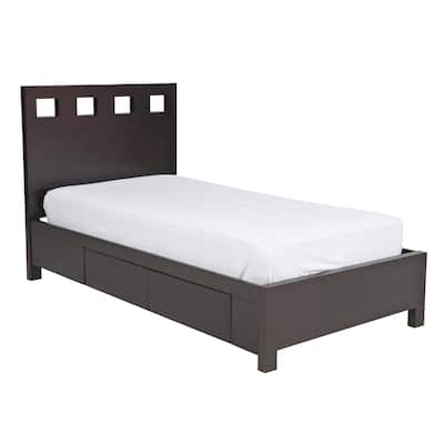 Yee Queen Storage Bed, Espresso Brown Finish, 4 Drawers, Cut Out Headboard