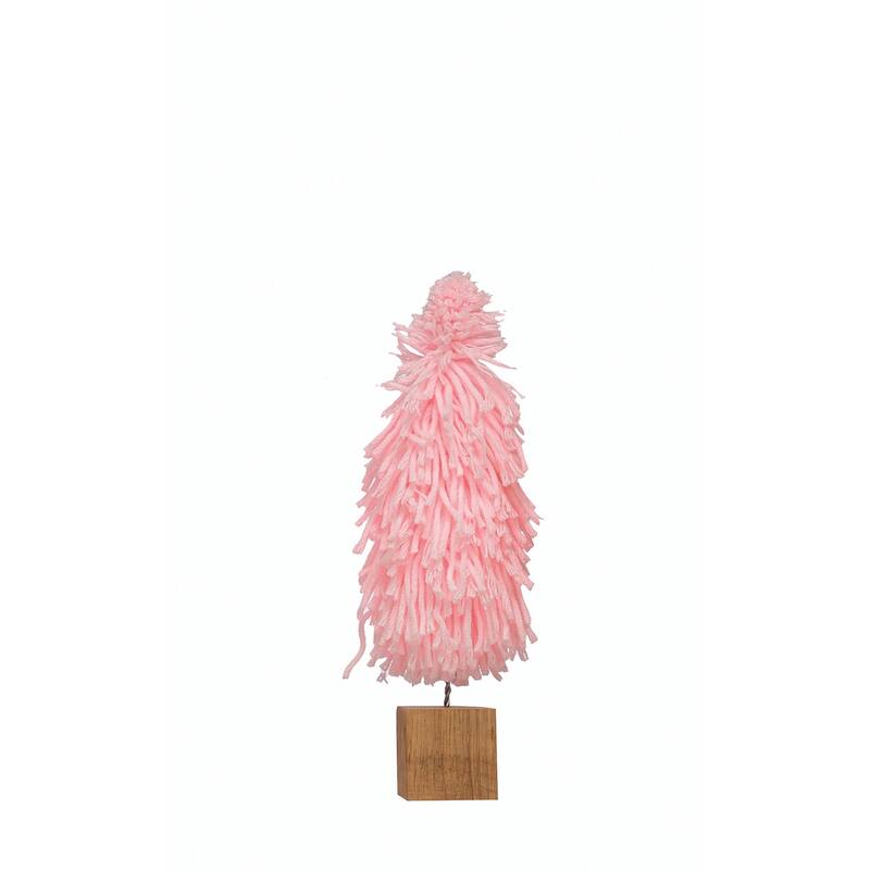 Fabric Yarn Tree with Wood Block Base - Pink