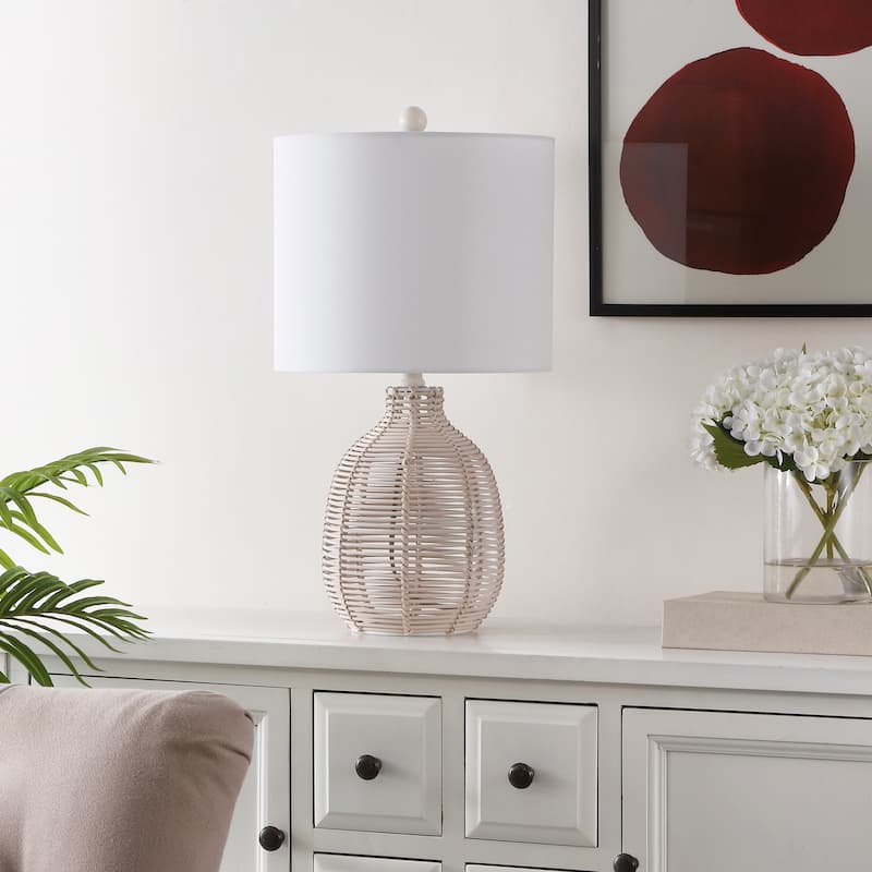 SAFAVIEH Lighting Oroya Tropical Coastal Boho Rattan 23-inch Table Lamp - 12 in. W x 12 in. D x 23 in. H