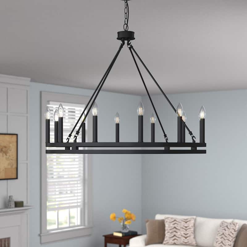 Acroma 12-light Farmhouse Black Wagon Wheel Chandelier