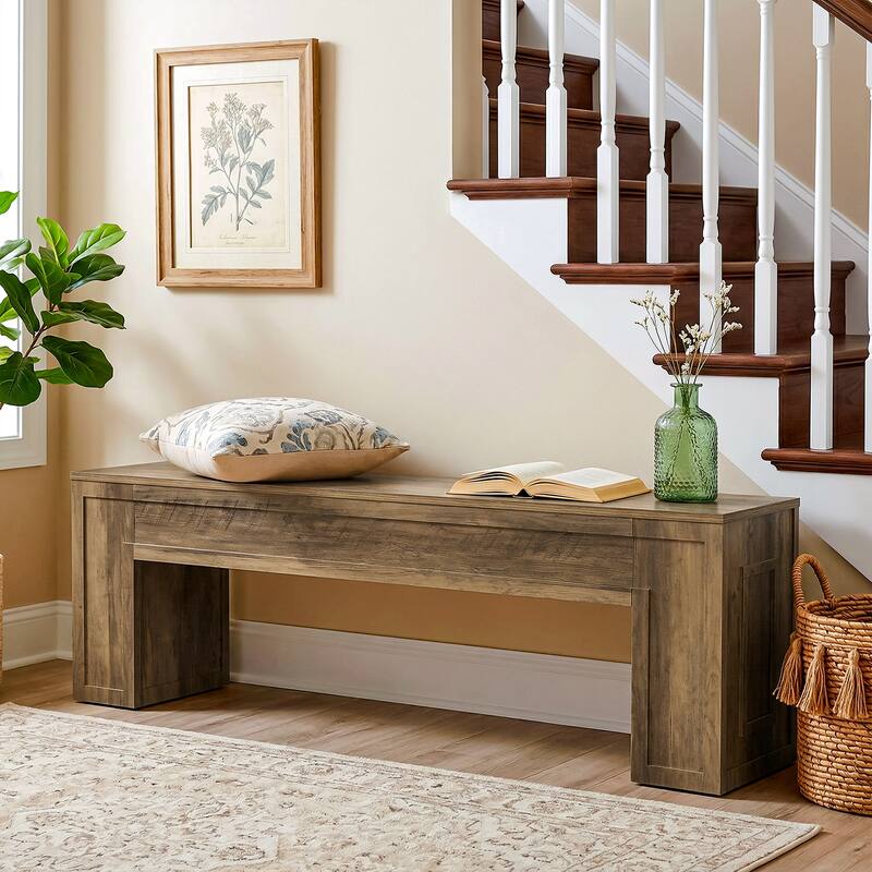 Entryway Shoe Bench, 55" Farmhouse Wooden Kitchen Table Bench - 11.81" D x 55.11" W x 17.72" H - Rustic Brown