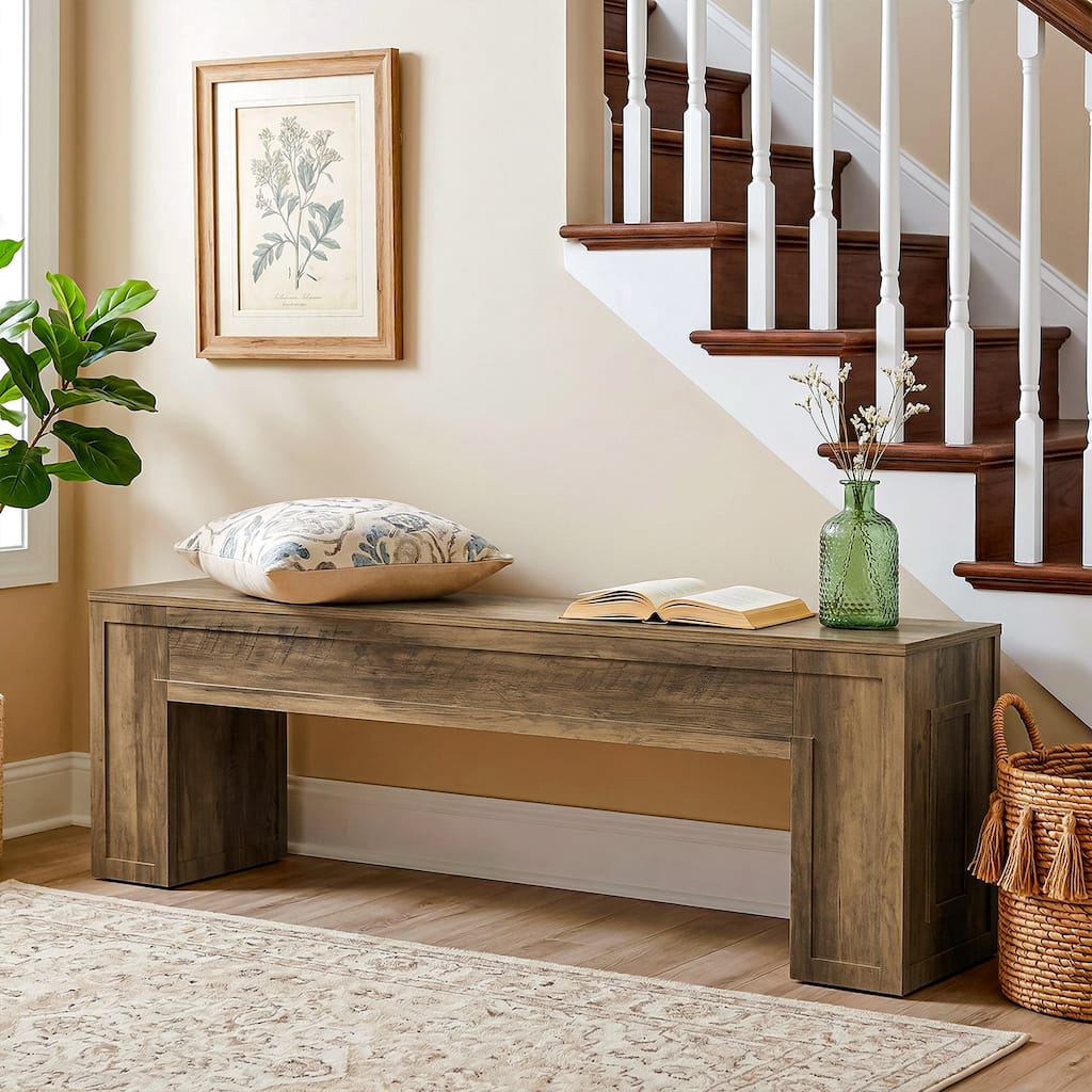 Entryway Shoe Bench, 55" Farmhouse Wooden Kitchen Table Bench - 11.81" D x 55.11" W x 17.72" H