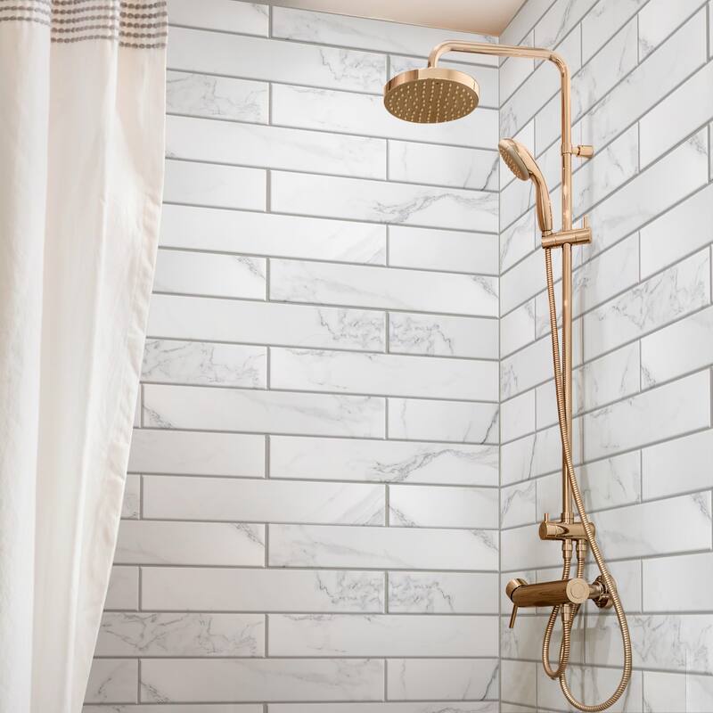 Merola Tile Tinos White 3-1/8" x 17-3/8" Porcelain Floor and Wall Tile