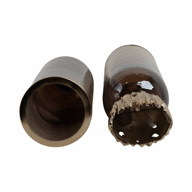 Glass Sculpted Base Hurricanes - Set of 2 - Brown, 20" - 23.0"