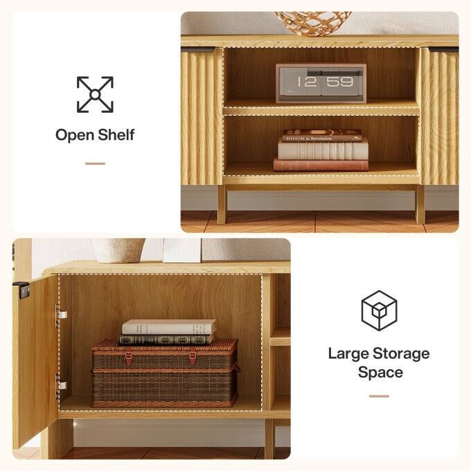 63-Inch Wooden TV Stand With Storage, Modern Low Console Table