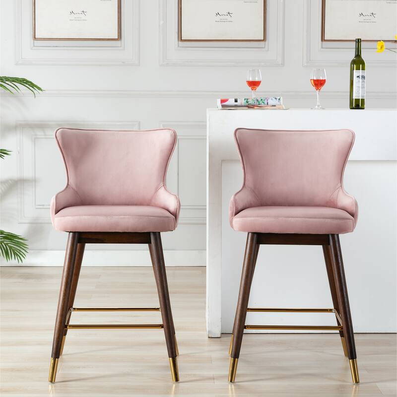 Upholstered Counter Height Wingback Stools,Set of 2 - Pink