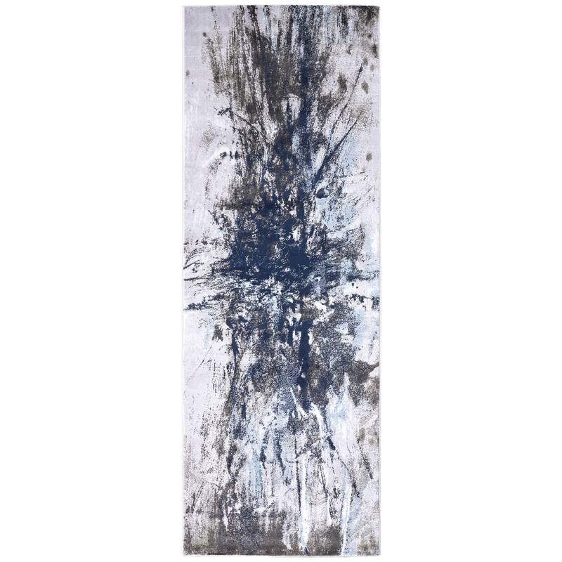 Crowford Abstract Splatter Print Rug, Gold/Dusk Blue, Area Rug - 2'-10" x 8' - Ice Blue/Warm Dark Gray/Bright White