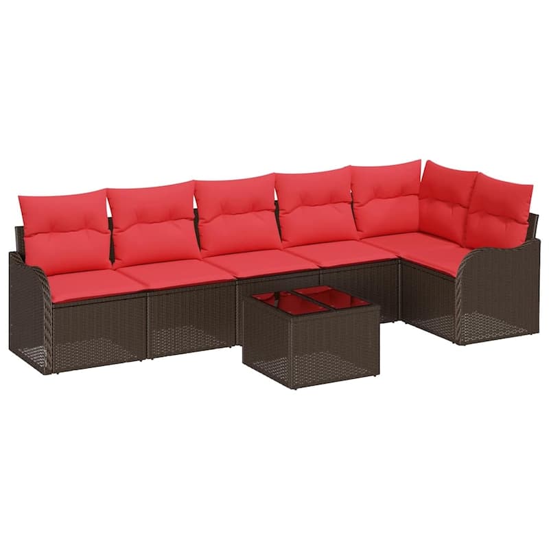 vidaXL 6/7 Garden Sofa Set with Cushions Black/Brown/Grey Poly Rattan - 113.2 x 48.2 x 27.2